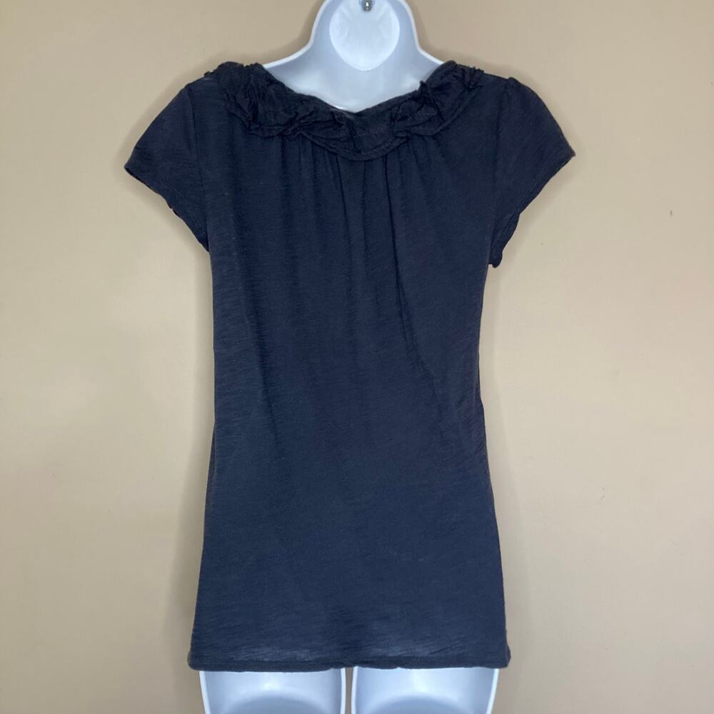 Anthropologie Blue Cotton Top With Floral Applique Neckline Pinktucks Size Small - Picture 2 of 16
